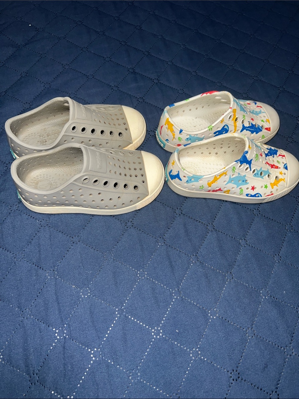 Native Kids Grey Slip-On & White Shark Print Sneakers